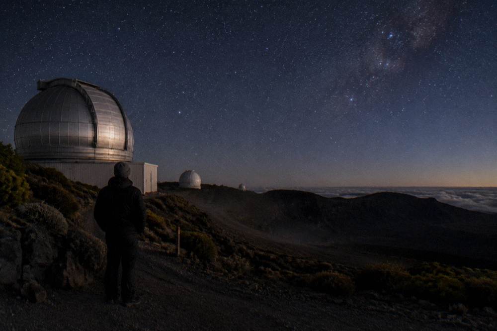 Stars appearing above the dark Haleakala crater after sunset