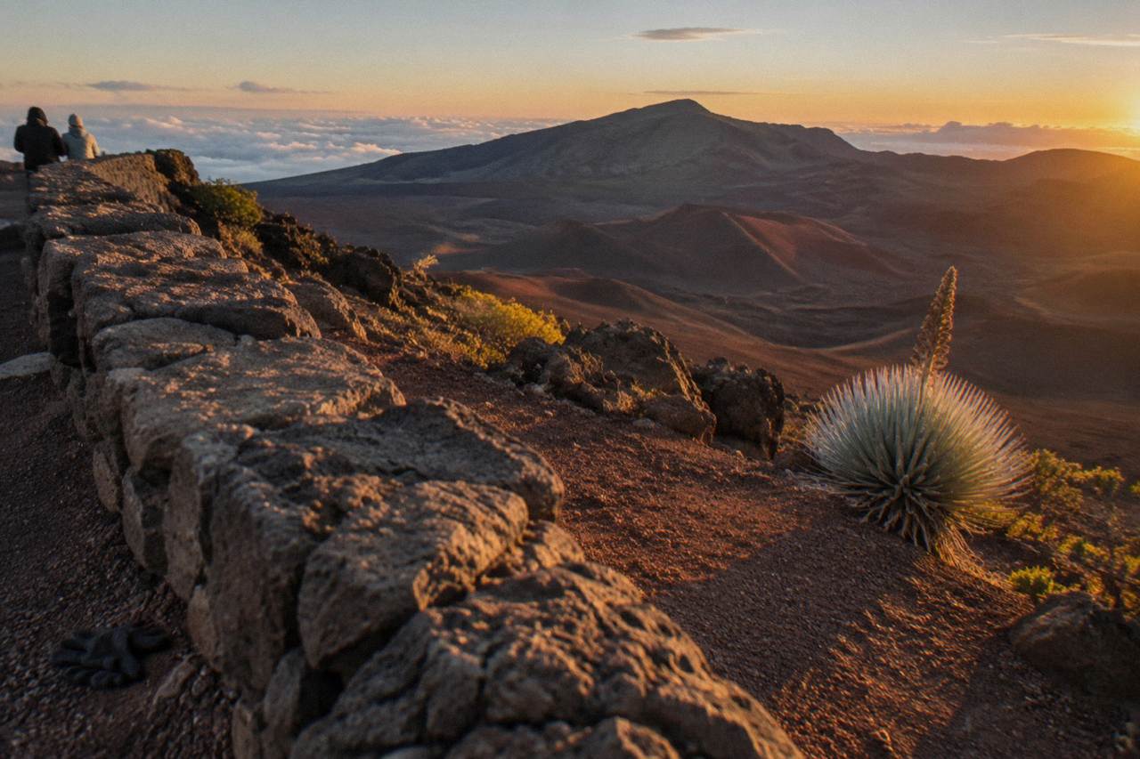 Golden light across the Haleakala crater at sunset